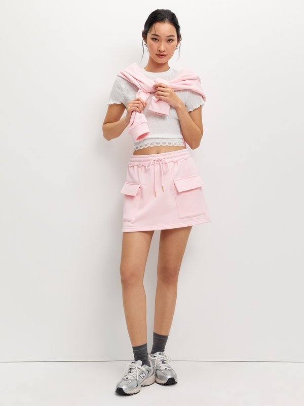 Pomelo Pomelo Drawstring Side Pockets Skirt - Pink