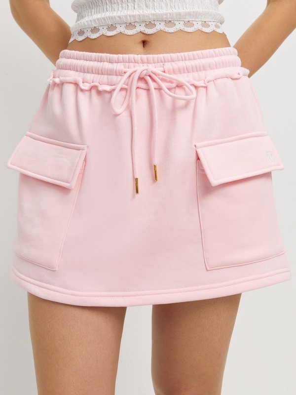 pomelo Pomelo Drawstring Side Pockets Skirt - Pink