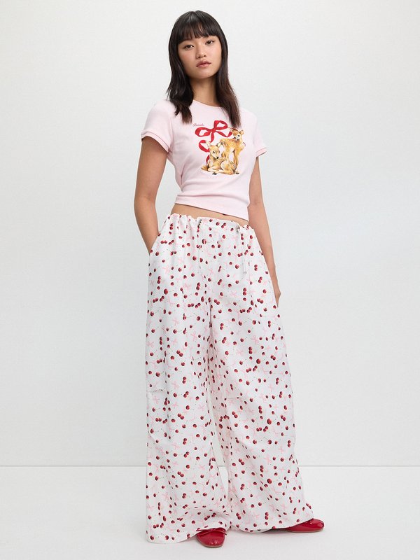 Pomelo Pomelo Drawstring Wide-Leg Pants - Print