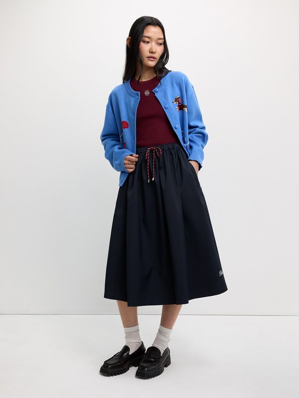 Pomelo Pomelo Drawstring Zipped Pocket Skirt - Navy
