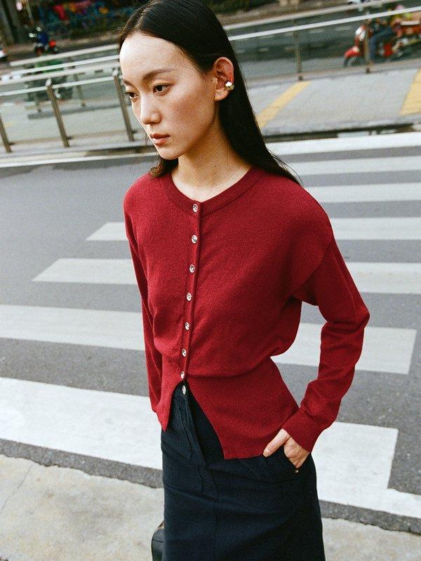 Pomelo Pomelo Drop Shoulder Buttoned Cardigan - Red