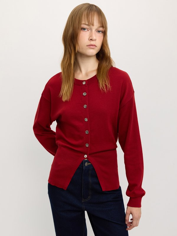 Pomelo Pomelo Drop Shoulder Buttoned Cardigan - Red