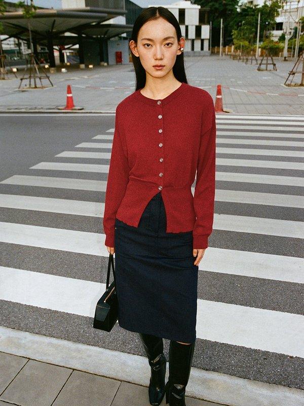 pomelo Pomelo Drop Shoulder Buttoned Cardigan - Red