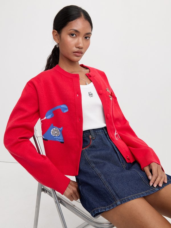 pomelo Pomelo Drop-Shoulder Cardigan - Red