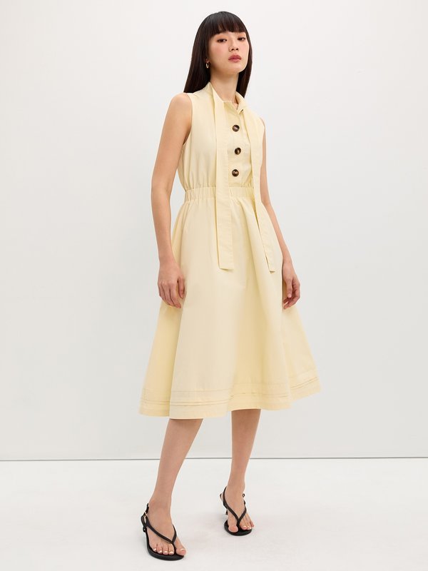 Pomelo Pomelo Elastic Waist Tie Dress - Cream