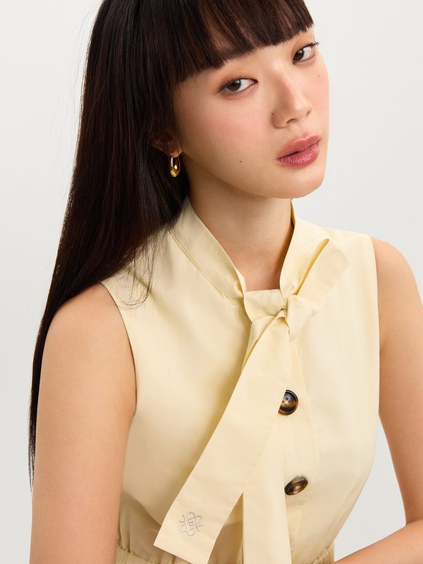 Pomelo Pomelo Elastic Waist Tie Dress - Cream