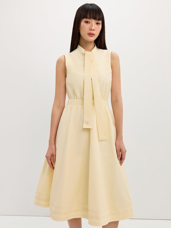 pomelo Pomelo Elastic Waist Tie Dress - Cream
