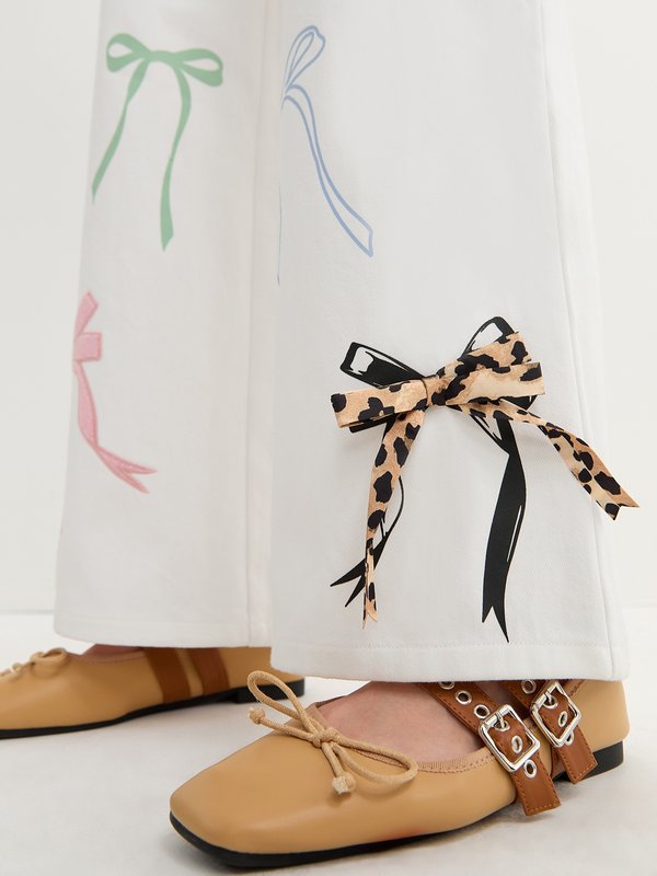 Pomelo Pomelo Embellished Bow Jeans - White