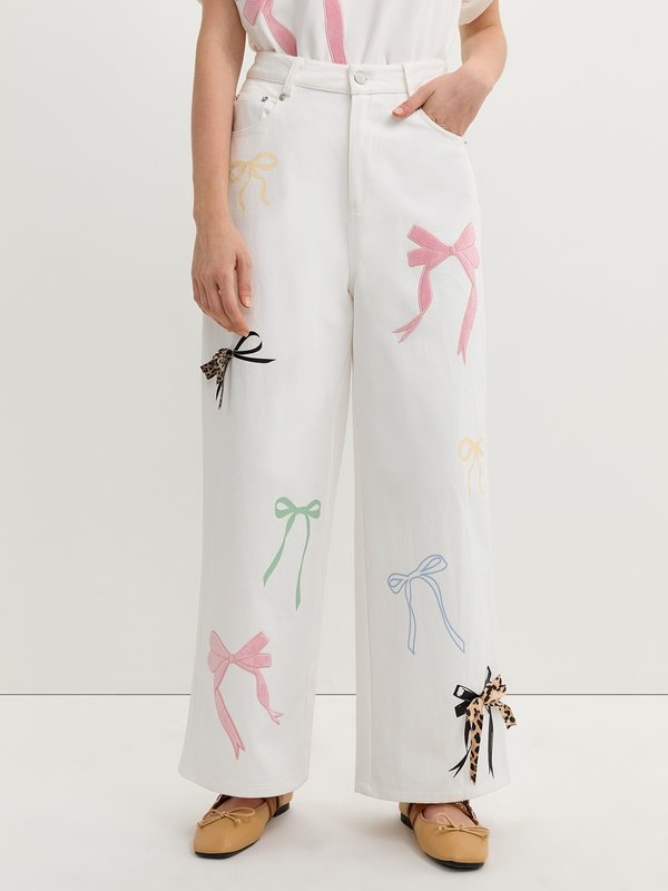 Pomelo Pomelo Embellished Bow Jeans - White