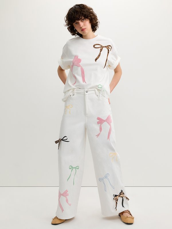 pomelo Pomelo Embellished Bow Jeans - White