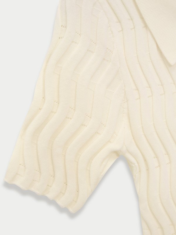 Pomelo Pomelo Embossed Wave-Knit Polo Top - Ivory