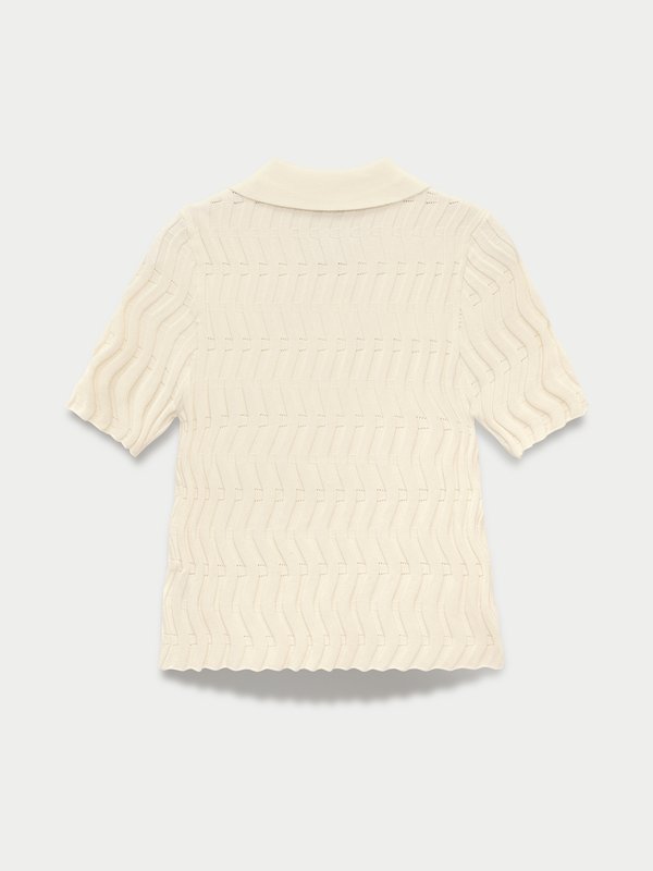 Pomelo Pomelo Embossed Wave-Knit Polo Top - Ivory