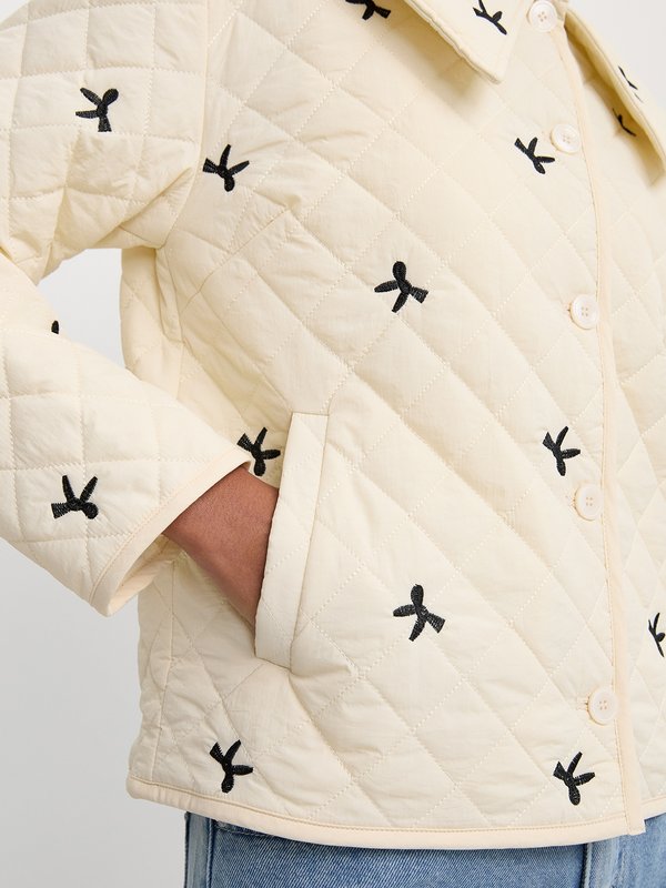 Pomelo Pomelo Embroided Quilted Crop Jacket - Ivory