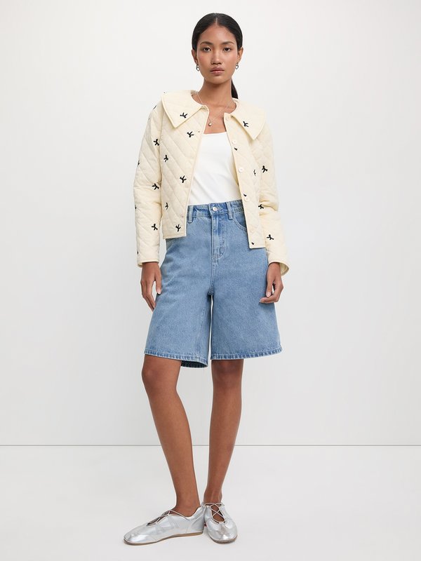 Pomelo Pomelo Embroided Quilted Crop Jacket - Ivory