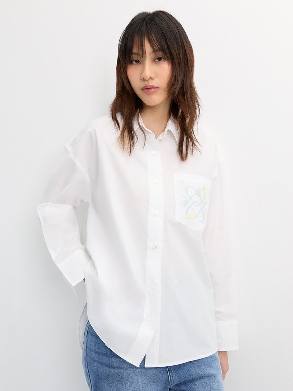pomelo Pomelo Embroidered Button-Up Shirt - White