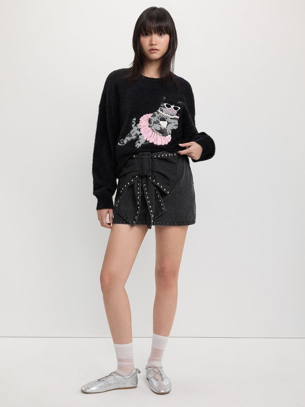 Pomelo Pomelo Embroidered Cat Sweater - Black