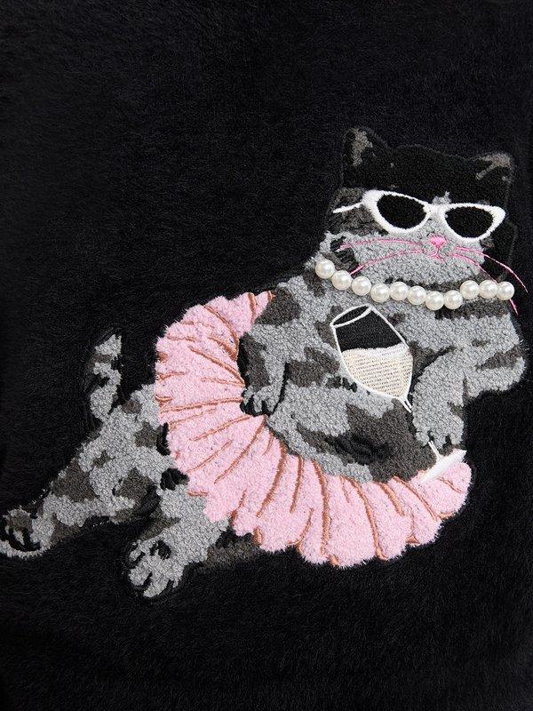 Pomelo Pomelo Embroidered Cat Sweater - Black