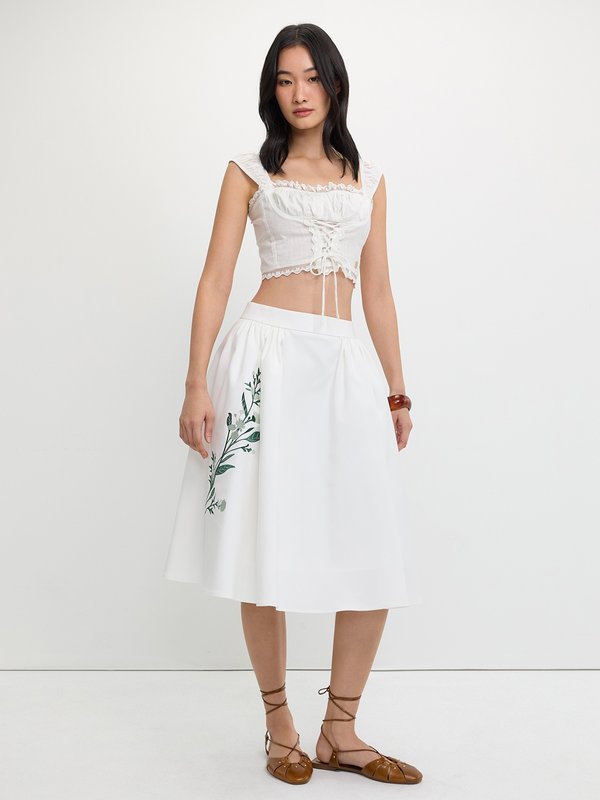 Pomelo Pomelo Embroidered Floral Skirt - White