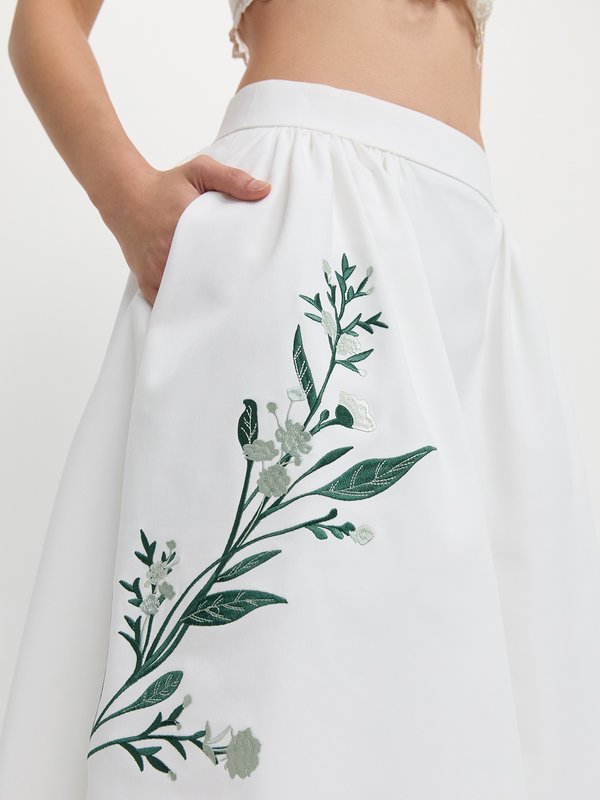 Pomelo Pomelo Embroidered Floral Skirt - White