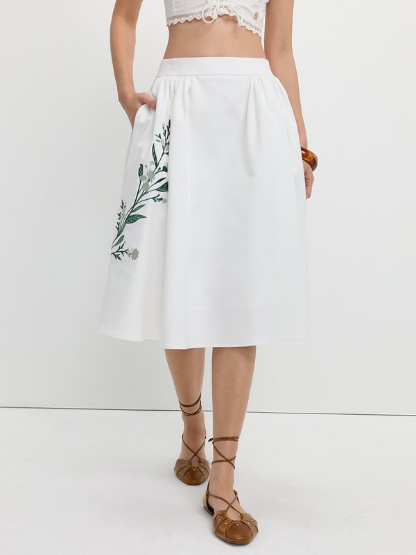 pomelo Pomelo Embroidered Floral Skirt - White