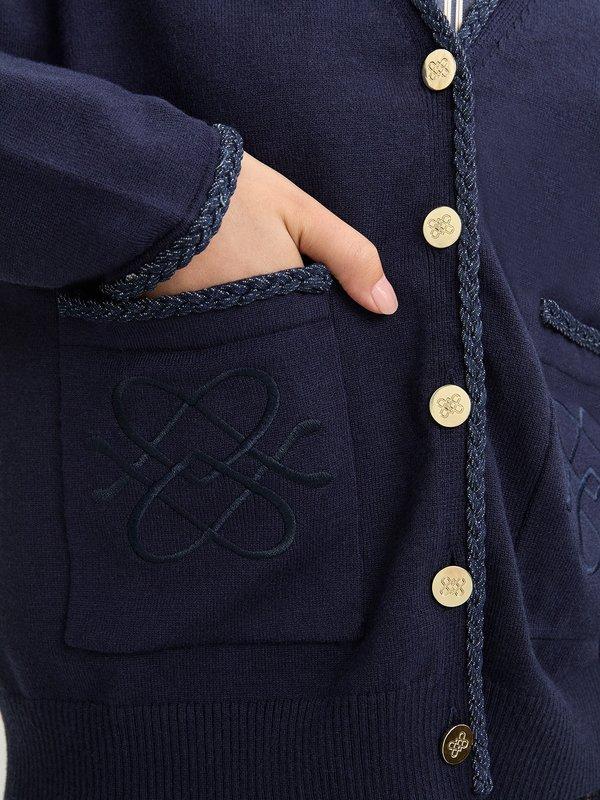 Pomelo Pomelo Embroidered Knit Cardigan - Navy