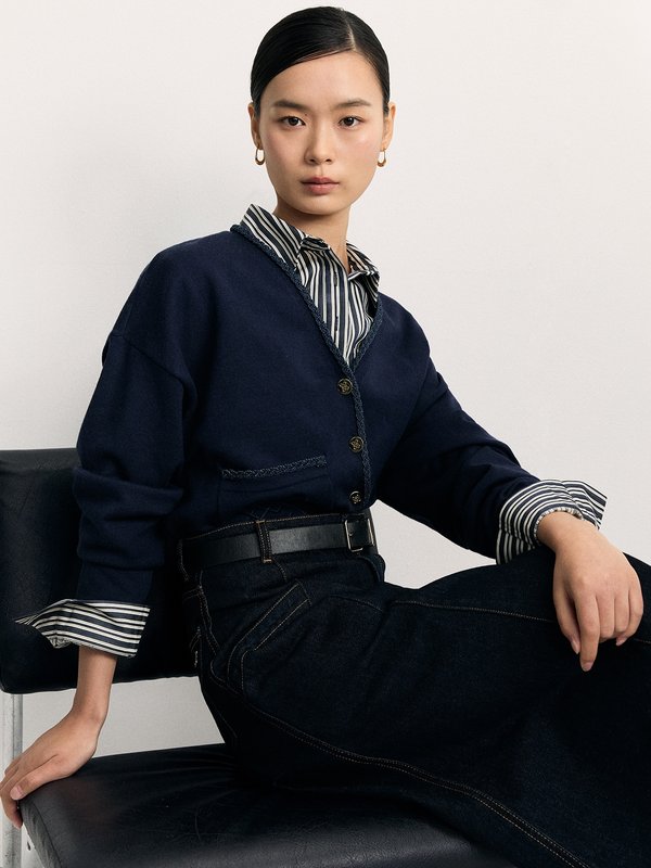 Pomelo Pomelo Embroidered Knit Cardigan - Navy