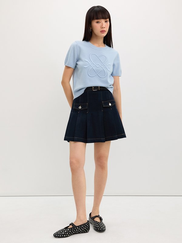 Pomelo Pomelo Embroidered Knit Top - Baby Blue