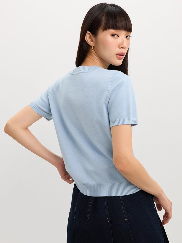 Pomelo Pomelo Embroidered Knit Top - Baby Blue