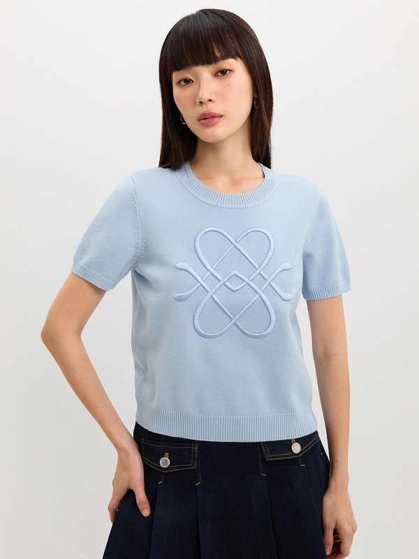 pomelo Pomelo Embroidered Knit Top - Baby Blue