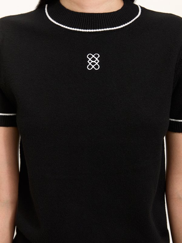 Pomelo Pomelo Embroidered Knit Top - Black