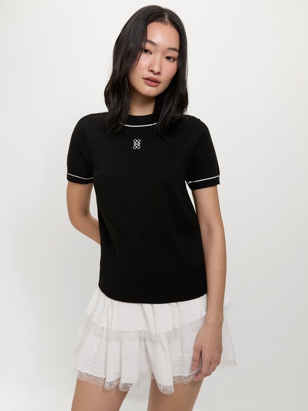 pomelo Pomelo Embroidered Knit Top - Black