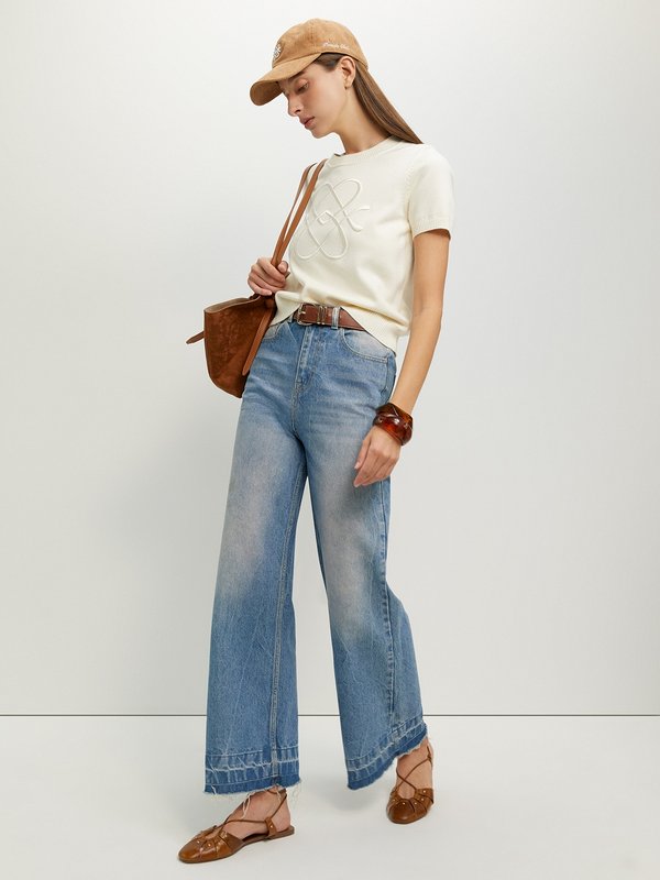 Pomelo Pomelo Embroidered Knit Top - Cream