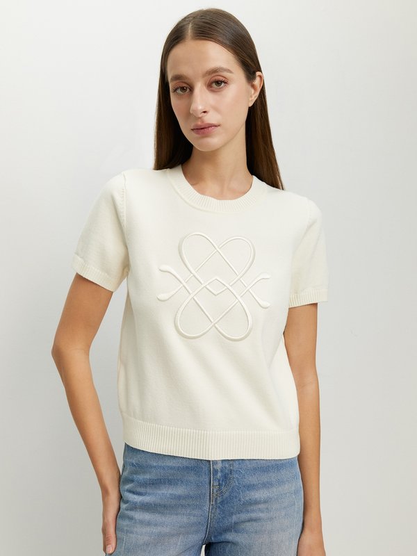 Pomelo Pomelo Embroidered Knit Top - Cream
