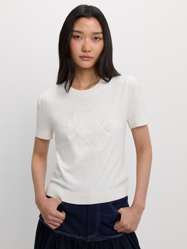 pomelo Pomelo Embroidered Knit Top - Ivory