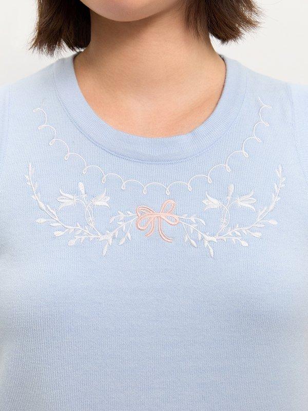 Pomelo Pomelo Embroidered Knit Top - Light Blue