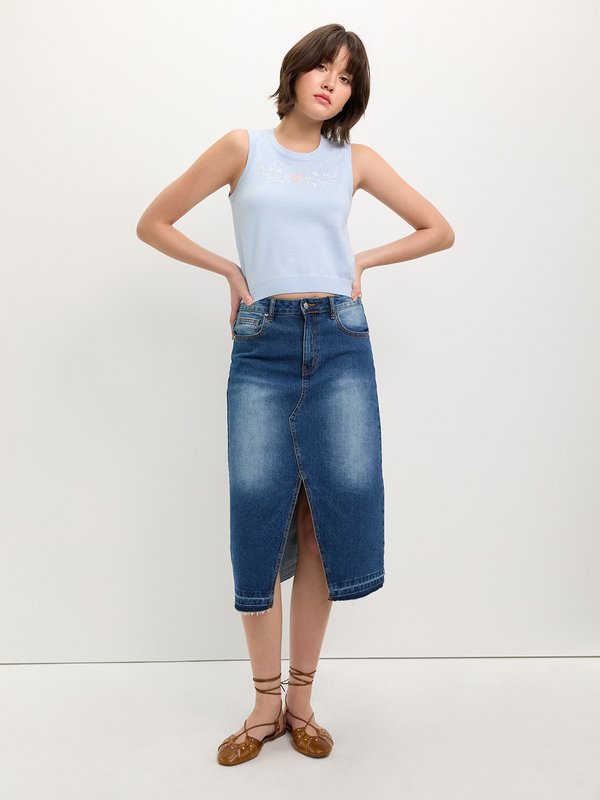 Pomelo Pomelo Embroidered Knit Top - Light Blue