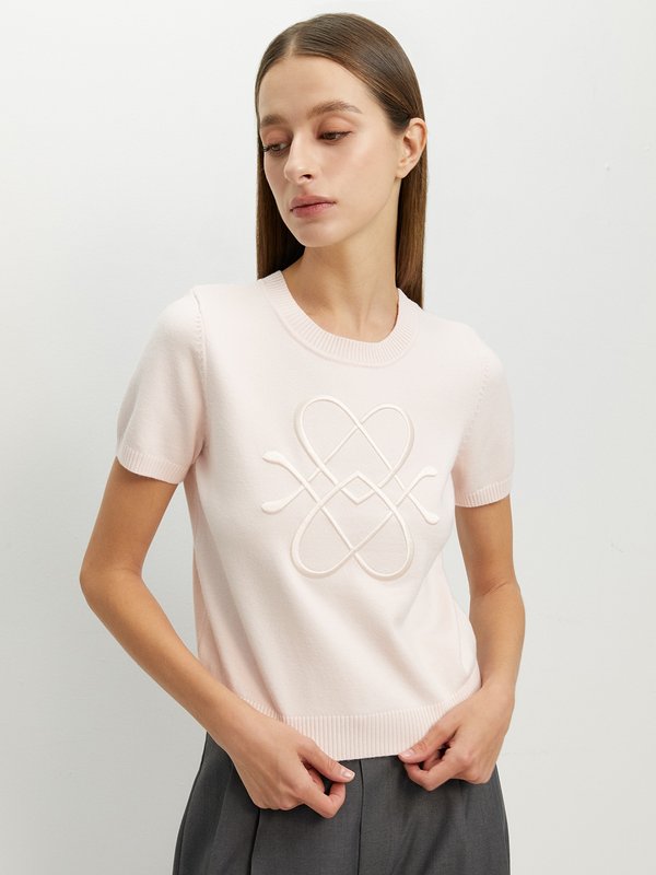 pomelo Pomelo Embroidered Knit Top - Light Pink
