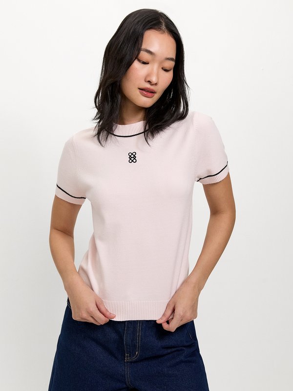 pomelo Pomelo Embroidered Knit Top - Light Pink
