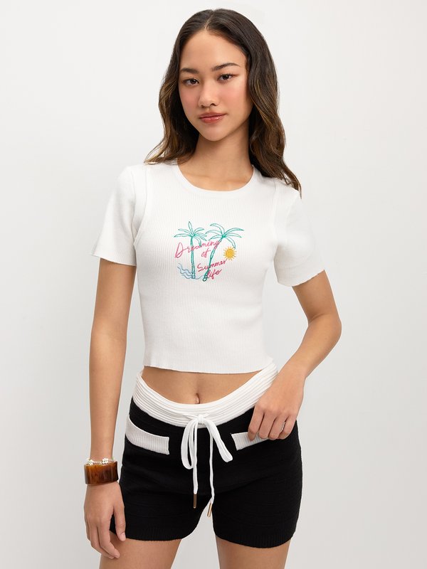 Pomelo Pomelo Embroidered Knit Top - White