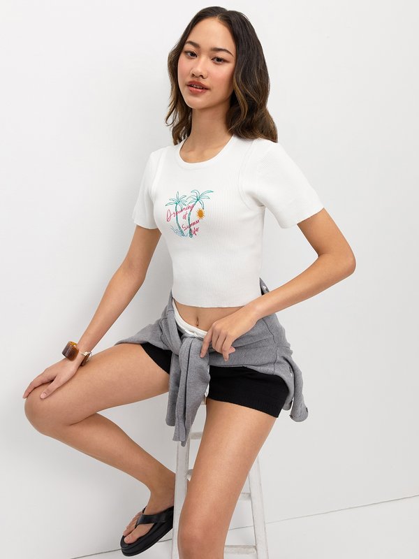 Pomelo Pomelo Embroidered Knit Top - White