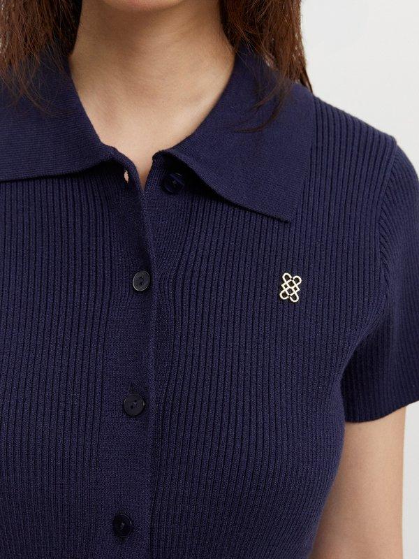 Pomelo Pomelo Embroidered Logo Knit Polo Top - Navy