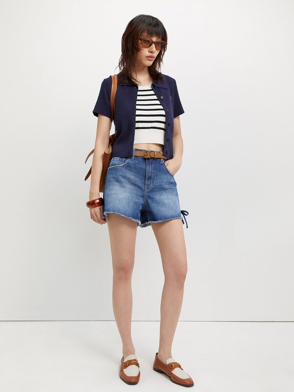 Pomelo Pomelo Embroidered Logo Knit Polo Top - Navy