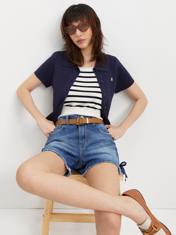 pomelo Pomelo Embroidered Logo Knit Polo Top - Navy