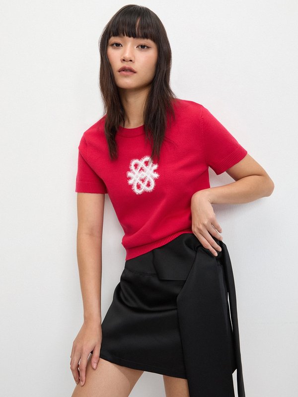 pomelo Pomelo Embroidered Logo Knit Top - Red