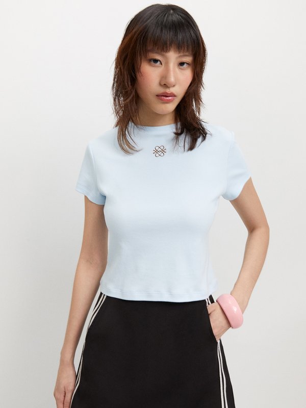 pomelo Pomelo Embroidered Logo Tee - Baby Blue