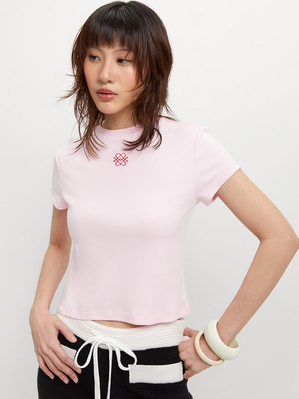pomelo Pomelo Embroidered Logo Tee - Light Pink