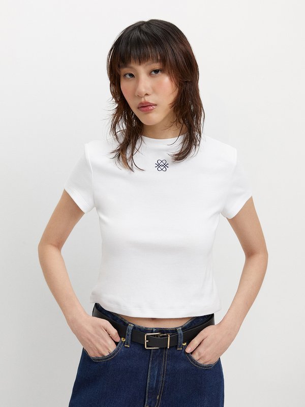 pomelo Pomelo Embroidered Logo Tee - White