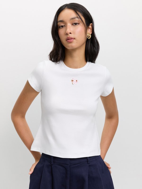 pomelo Pomelo Embroidered Logo Tee - White