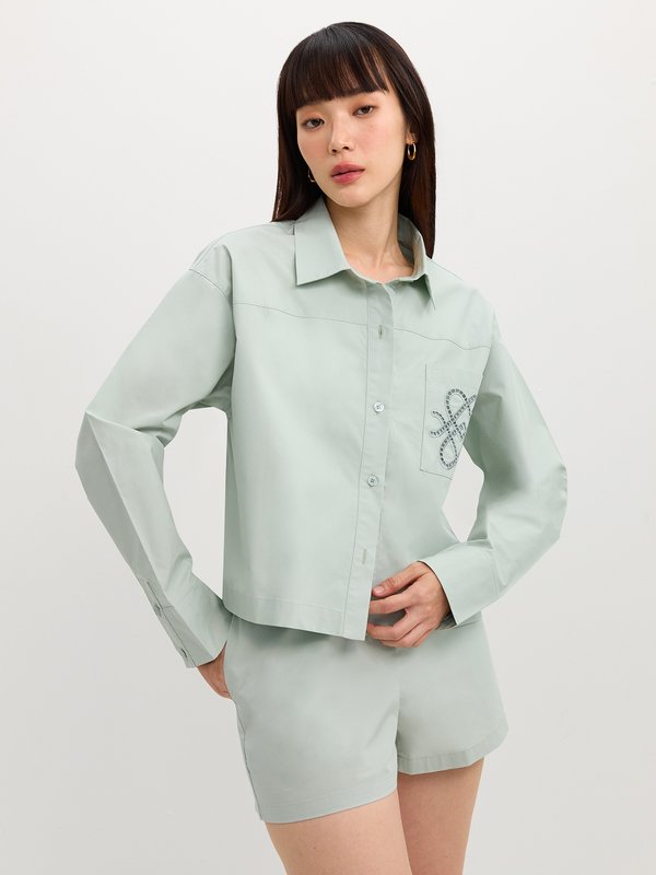 pomelo Pomelo Embroidered Pocket Shirt - Mint