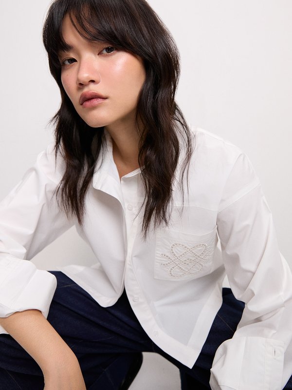 pomelo Pomelo Embroidered Pocket Shirt - White